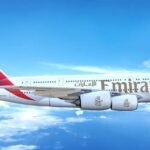 An Emirates A380 touches down at Mini-Europe in Brussels